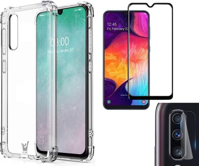 Hoesje geschikt voor Samsung A50 - Transparant + Screen Protector Full + Camera Protector