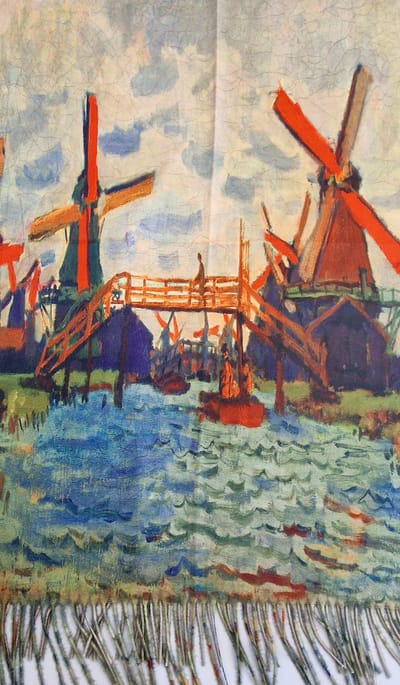 Sjaal schilderij Claude Monet, de Molens bij Zaandam van dikker materiaal met 2 kanten (1 kant effen)