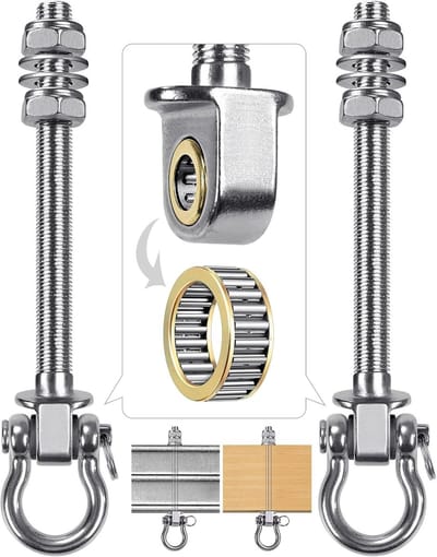 2 Swing Haken met Lagertjes, 175 mm, Voor Hangmat en Zithangstoel, M10, Zware Belasting, Bevestiging aan Houten Balken en Betonnen Plafond, RVS, Ideaal voor Sport en Vrije Tijd
