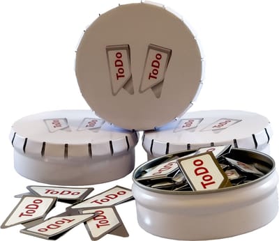 Blikje paperclips met to do opdruk verpakt per 4 blikjes