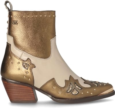 Lazamani - Kaia Dames Enkellaarsjes Leer Gold/White - Maat 37