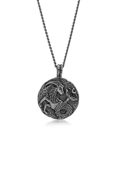 Haze & Glory - Halsketting - HG HAZE & GLORY - Ketting met hanger voor Heren gemaakt van 925 sterling zilver, sieraden voor Heren, zilveren ketting met hanger geoxideerd, koord ketting, sterrenbeeld, Steenbok, 60 cm - Heren