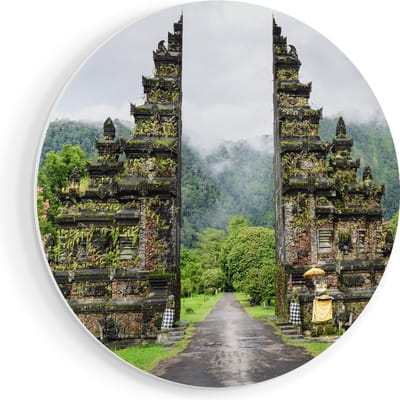 Artaza Forex Muurcirkel Tempel Poort in Bali - 80x80 cm - Groot - Wandcirkel - Rond Schilderij - Wanddecoratie Cirkel
