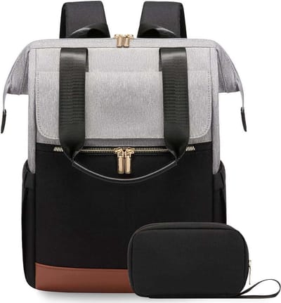 Rugzak Dames Groot, Laptop Rugzak met Laptopvak 17 Inch, Reisrugzak Dames Waterdicht, Grote Handtas Rugzak Reizen, Schooltas Modern, Zakelijke Handbagage voor Reizen Vakantie Kantoor（grijs + zwart）
