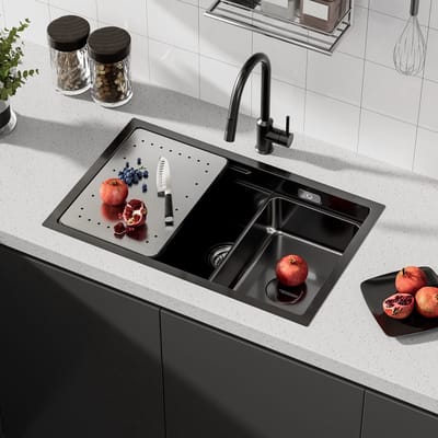CECIPA max Spoelbak Keuken 70x44cm Antraciet - Spoelbakken met Keukenkraan Met Uittrekbare Uitloop - Spoelbakken met afdruip - RVS Gootsteen