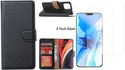 Hoesje Geschikt voor iPhone 12 Pro Max hoesje - portemonnee bookcase / wallet cover Zwart + 2x tempered glass / Screenprotector
