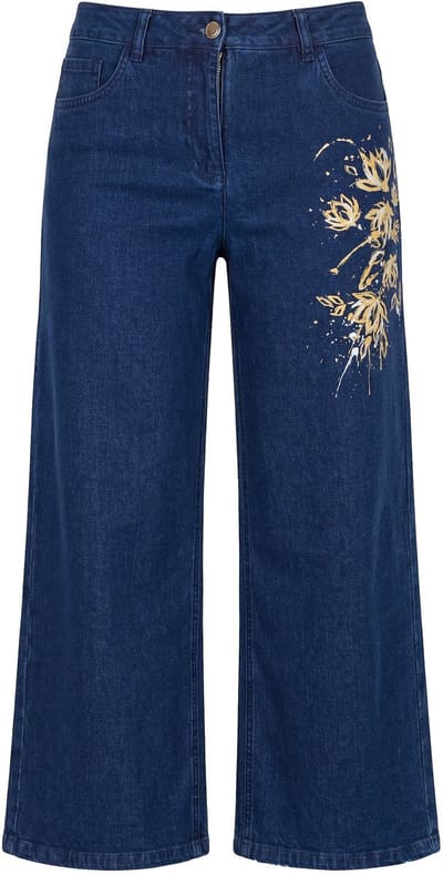Angel of Style - Dames - Jeans culotte wijde pijp bloemmotief 5-pocket - Donkerblauw denim - Maat 42