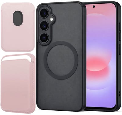 Hoesje + Pasjeshouder geschikt voor Samsung Galaxy A57 - Portemonnee geschikt voor MagSafe - Magnetisch - Pasjes Houder - Creditcardhouder - Rose