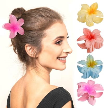 Dailygoods- Haarspelden 4 stuks - Hawaï Bloemen - Acryl Haarspelden - Antislip Haarclips - Haarstyling-accessoires - Duurzaam en Flexibel - Haarklemmen