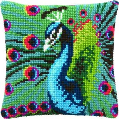 Pako borduurpakket kruissteek kussen - Pauw - geprint stramien - 003.269 - DIY kit