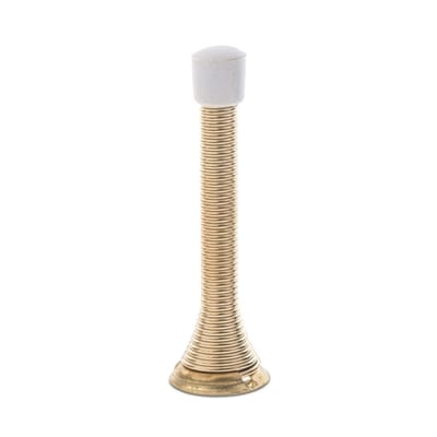 Goudkleurige deurstopper – veer deurstopper – wandmontage – flexibel metalen ontwerp – vintage uitstraling – met witte stootdop – geschikt voor binnendeuren