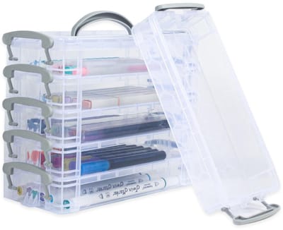 Dailygoody - Stapelbare Pen Box - Kantoorbenodigdheden - Grijs - Organizer voor Bureau - Duurzaam en Slijtvast - Geschikt voor Briefpapier - 6 Compart...