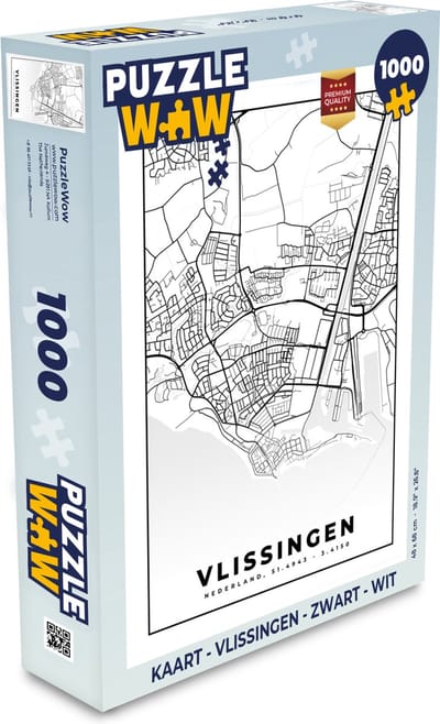 Puzzel Kaart - Vlissingen - Zwart - Wit - Legpuzzel - Puzzel 1000 stukjes volwassenen