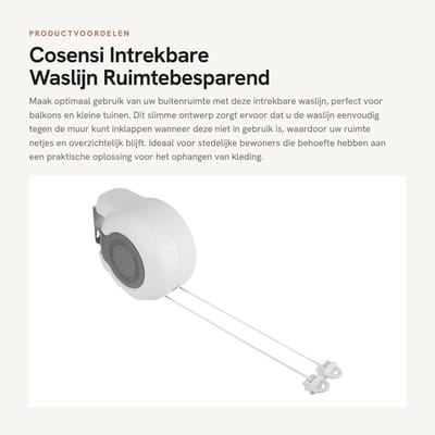 Dailygoods- Waslijn Uittrekbaar 13 Meter - Ruimtebesparend - Wandmontage - Draagbaar - Geschikt voor Balkon - Gemaakt van ABS/PVC - Kledinglijn
