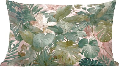 Sierkussens - Kussentjes Woonkamer - 60x40 cm - Compositie van bladeren - Groen - Roze