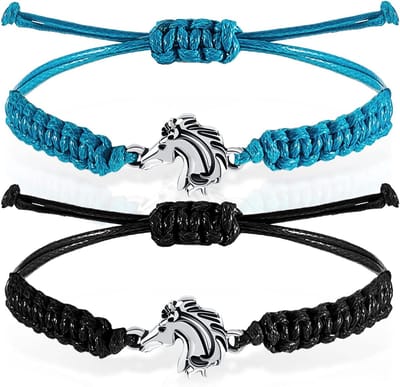 Allecto Plus - Paardenarmbandenset met verstelbare touwarmbanden - 2 stuks - hoogwaardige sieraden voor dames - ideaal cadeau voor paardenliefhebbers - paardenhoofd.