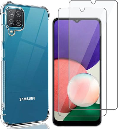 Hoesje geschikt voor Samsung Galaxy A22 4G Back Cover Anti Shock Siliconen Case Transparant Hoes - 2x Screenprotector Gehard Glas Beschermglas Tempered Glass Screen Protector