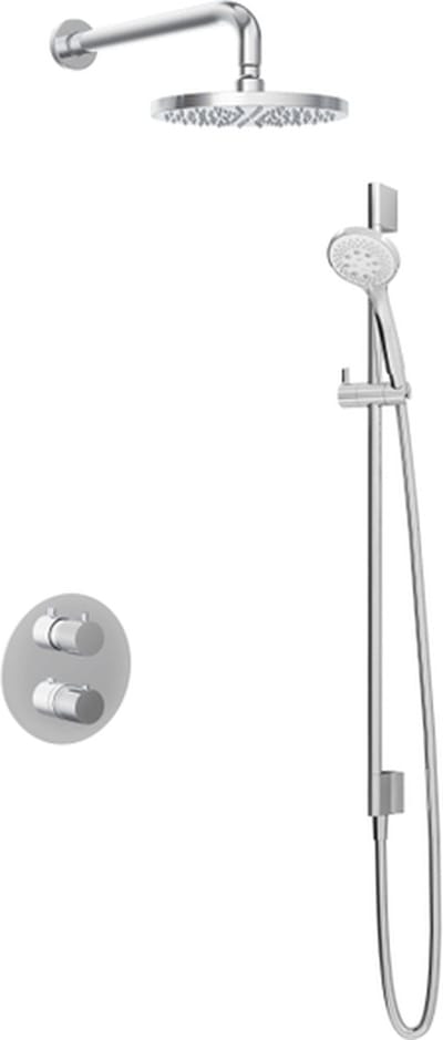 Hotbath Buddy IBS1A inbouw regendoucheset met ronde handdouche aan glijstang en 20cm ronde hoofddouche aan 35cm wandarm chroom