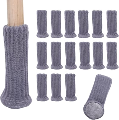 Famanu – Sokken voor stoelpoten - 16-delige set - antislip en zeer elastisch - geschikt voor stoelen - banken en tafels - voorkomt krassen en schuifgeluid - eenvoudig te plaatsen en te reinigen - grijs (7 x 4 x 4 cm)