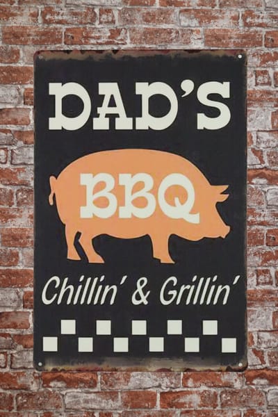 Dad's BBQ Chillin & Grillin - Metalen wandbord - Barbeceu - BBQ decoratie - BBQ - Metal sign - Tekstbord - Wandbord metaal - 20 x 30 cm - Cave & Garden