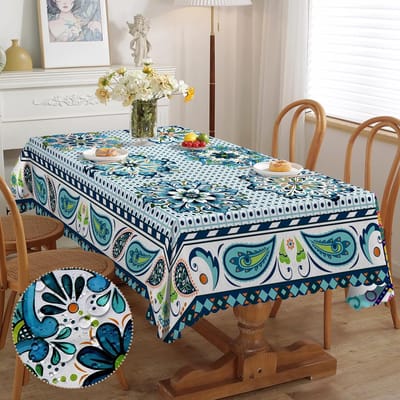 Tafelkleed voor buiten in Boho-stijl met vlekbescherming, gemakkelijk in onderhoud, wasbaar en weerbestendig voor tuin, keuken, eettafel en feestjes. Afmetingen: 110 x 140 cm.
