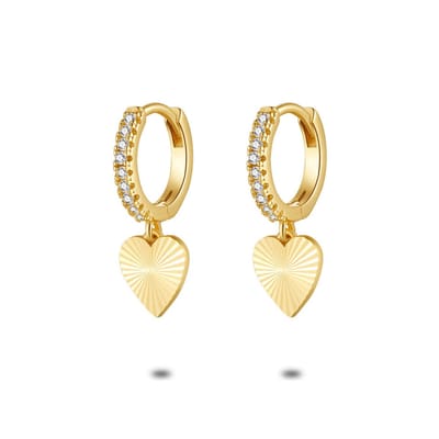 Twice As Nice Oorbellen in 18kt verguld zilver, oorring met zirkonia, hartje