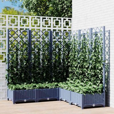 vidaXL - Plantenbak - met - latwerk - 120x120x121,5 - cm - polypropeen - blauwgrijs
