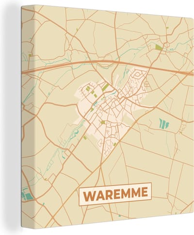 Canvas Schilderij Plattegrond - Stadskaart - Waremme - Kaart - België - 20x20 cm - Wanddecoratie