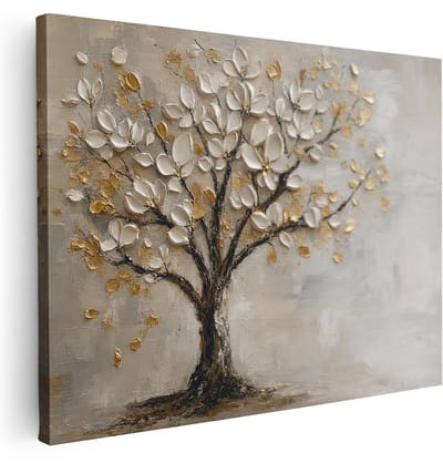 Artaza Canvas Schilderij Abstracte Boom Met Gouden Bladeren - 120x90 cm - Groot - Wanddecoratie Woonkamer - Schilderijen - Muurdecoratie