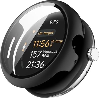 Strap-it Hard case bescherm hoesje met screen protector - geschikt voor de grotere Google Pixel Watch 3 - 45mm (zwart)