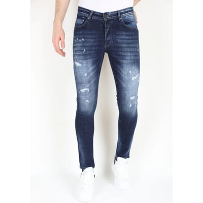 Spijkerbroek Heren Volwassenen - Heren Jeans Slim Fit - Stretch Jeans Heren - Ripped Jeans met Gaten -MM119- Blauw