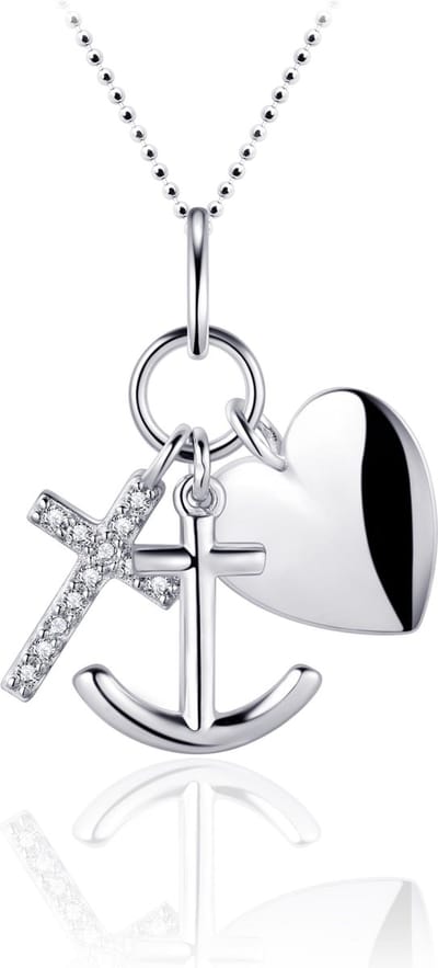Gisser Jewels - Hanger incl. Ketting - Geloof Hoop Liefde gezet met Zirkonia - 23mm x 22mm - Lengte 42+3+5cm - Gerhodineerd Zilver 925