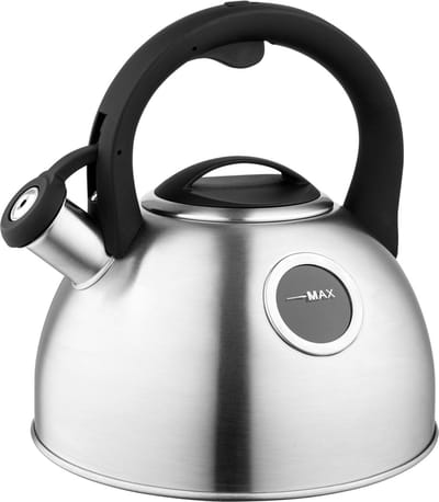 Florina Milo fluitketel geborsteld RVS zilver 2.8 Liter - kijkglas met maatindicatie geschikt voor alle warmtebronnen ook inductie - soft touch coating