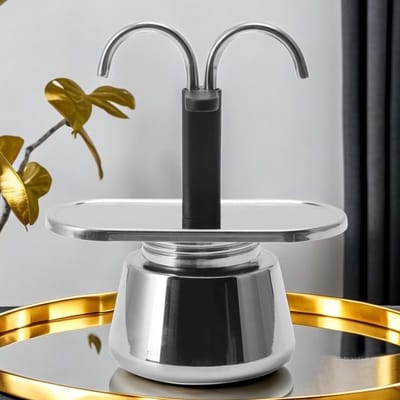 100ML Kookplaat Dubbele Uitloop Koffiezetapparaat - 2 Kop Italiaanse DIY Conduit Koffiezetapparaat - Roestvrijstalen Koffiemachine voor Thuis Camping Cafe