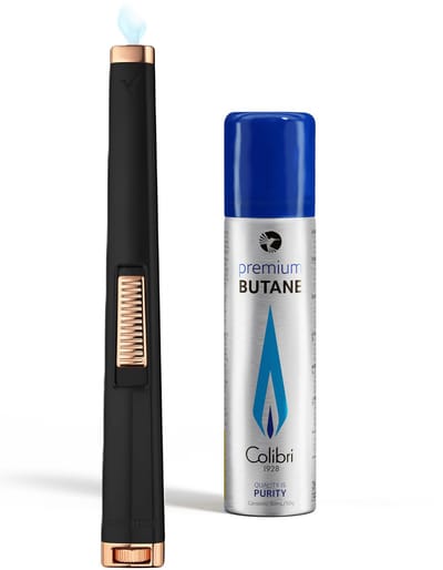 Colibri Aura Gas Aansteker Kaarsen - Jet Flame - Windproof - Navulbaar - Zwart - met Butaan Gasfles