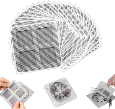 Haarvanger voor Douche en Badkuip - 100 Stuks Afvoerfilter Mesh 10 x 10 cm, Verwijderbare Anti-verstopte Stickers met Waterdichte Lijm voor Douche, Bad en Keuken