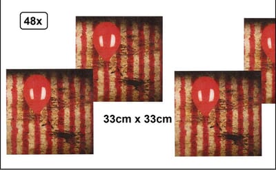 48x Servetten horror clown 33 x 33 cm - It clown griezel vlaglijn eng horror the IT Halloween scary