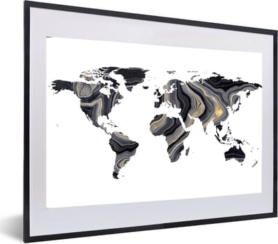 Poster in lijst - Fotolijst 60x40 cm - Posters - Wereldkaart - Verf - Goud - Posterlijst zwart - Decoratie - Wanddecoratie woonkamer - Muurdecoratie slaapkamer