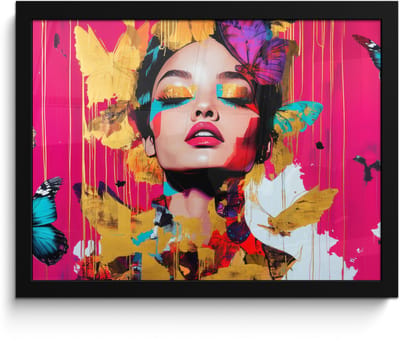 Poster in lijst - Fotolijst 40x30 cm - Posters - Vrouw - Abstract - Kleurrijk - Posterlijst zwart - Decoratie - Wanddecoratie woonkamer - Muurdecoratie slaapkamer