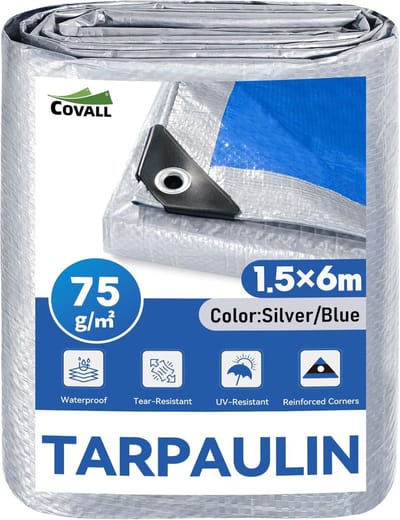 Waterdicht Zeil - Beschermend Tarp - Buiten Beschermen - UV en Scheurvast - 1.5 x 6 Meter - Zilver Blauw