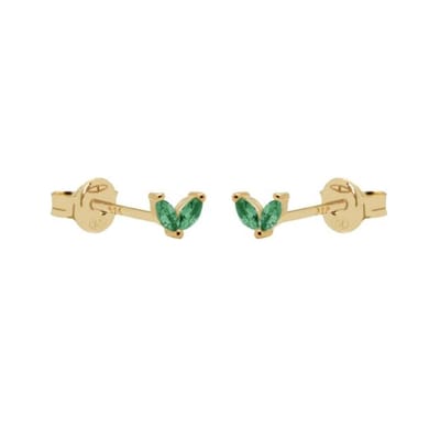 Karma Oorknoppen Double Leaves Tiny Smaragd Groen Goud