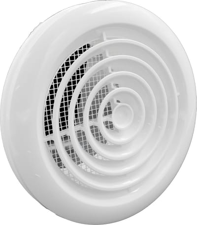 Ventilatierooster & hoge montagebus & klemring aansluitdiameter Ø100mm, kunststof wit