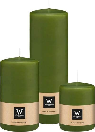 Wiedemann Cilinderkaarsen/stompkaarsen - set van 3 - olijfgroen - 6x8/7x13/7x20 cm