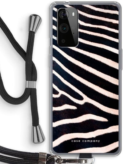 Case Company® - Hoesje met koord geschikt voor OnePlus 9 Pro hoesje met Koord - Zebra - Telefoonhoesje met Zwart Koord - Bescherming aan alle Kanten en Over de Schermrand
