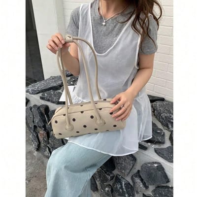 Mode Niche Polka Dot Enkele Schouder Armholte Tas Vrouwen Pendelaar Draagbare Boston Tas Kleine Tas Kussen Tas beige veelkleurig