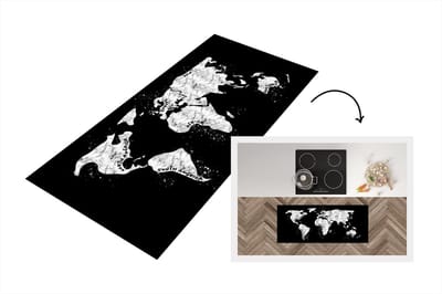 Keukenloper - Loper keuken - Kaart - Marmer - Zwart - Wit - 120x50 cm - Keukenloper vinyl