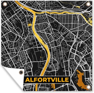 Tuin poster Alfortville – Plattegrond – Frankrijk – Kaart – Stadskaart - 200x200 cm - Tuindoek