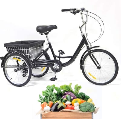 Driewieler voor volwassenen - Driewielerfiets stad - Winkelen boodschappen - Met mand 8 versnellingen - 20 inch - Zwart