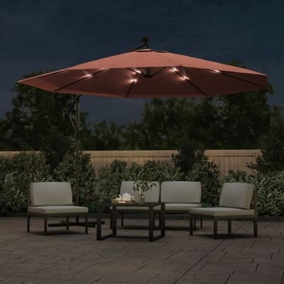 vidaXL - Zweefparasol - met - LED-verlichting - 350 - cm - terracottakleurig