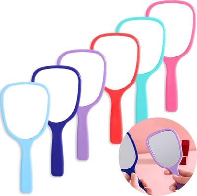 Handspiegel met Handvat, Reis Make-up Spiegel, Draagbare Cosmetica Spiegel voor Thuis en Kamperen, 18 cm Lang, 6 Kleuren, Perfect voor Make-up en Verzorging